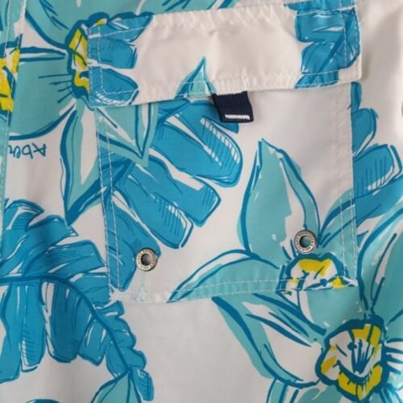 Abercrombie and Fitch Men's (XS-31) Blue & White Topical Print Swim Board Shorts - Picture 5 of 10